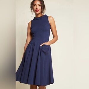 NWT. ModCloth’s retro look navy blue swing dress, vintage vibes Size Sm